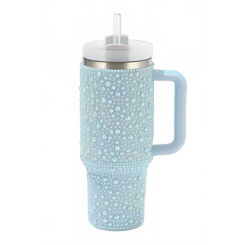 NEW NASH GREY women's pearl studded stainless steel tumbler with handle - 40 oz.